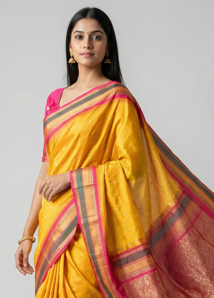 Yellow Kanjivaram Silk Saree With Blouse Piece