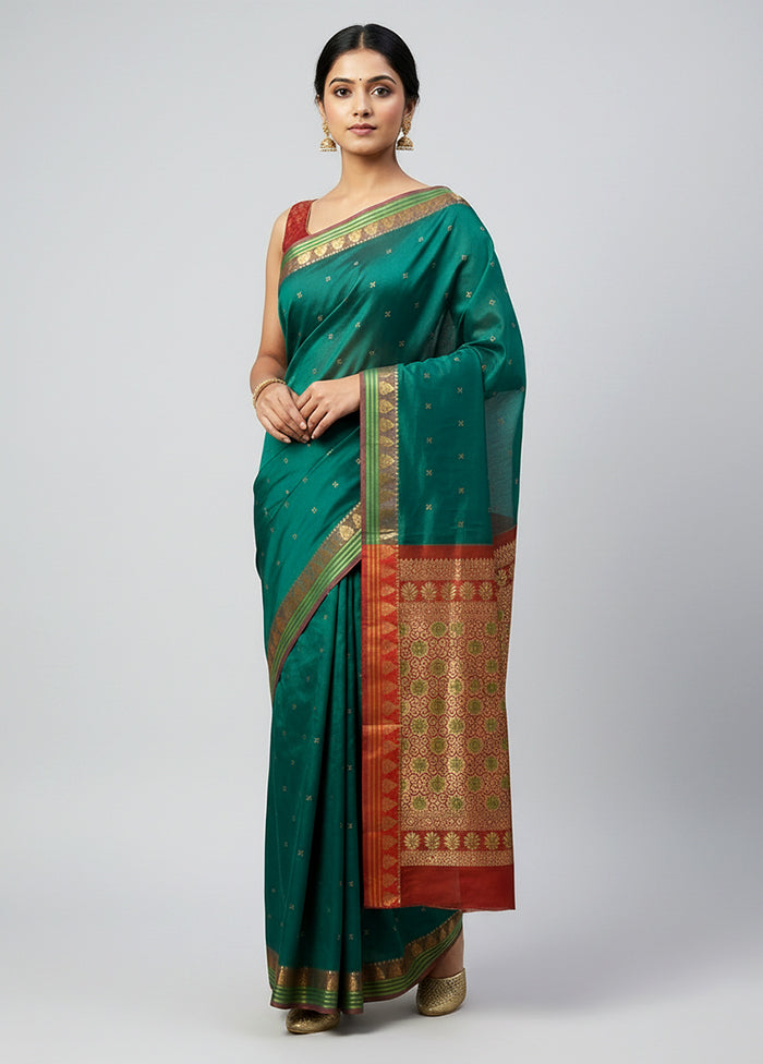 Green Kanjivaram Silk Saree With Blouse Piece