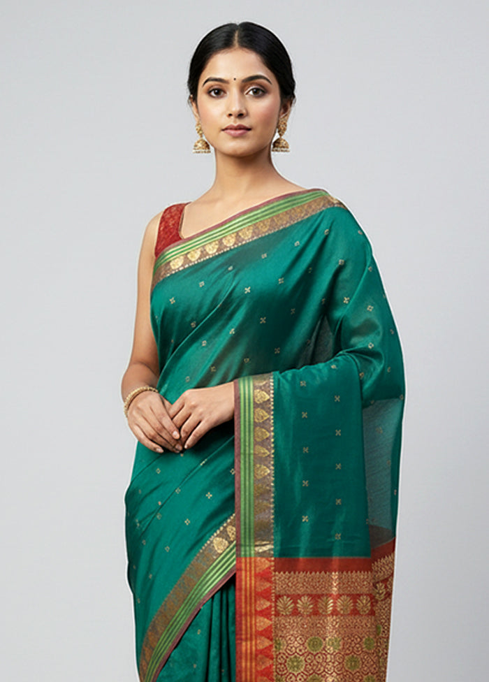 Green Kanjivaram Silk Saree With Blouse Piece