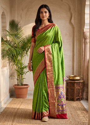 Green Handloom Kanjivaram Pure Silk Saree With Blouse Piece