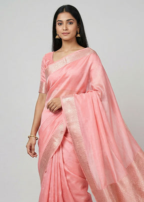 Pink Dupion Silk Saree With Blouse Piece