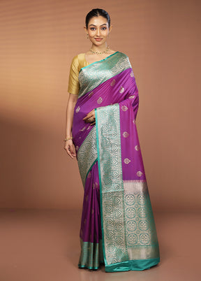 Purple Katan Silk Saree With Blouse Piece