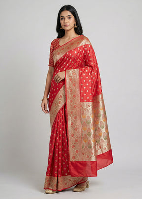 Pink Banarasi Silk Saree With Blouse Piece