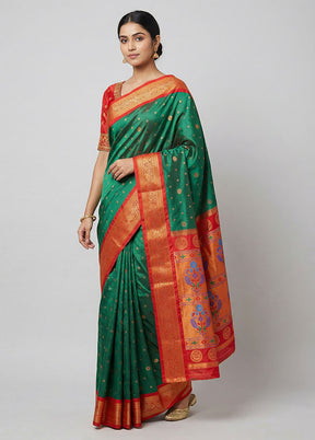 Green Kanjivaram Silk Saree With Blouse Piece