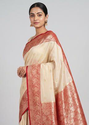 Cream Katan Silk Saree With Blouse Piece