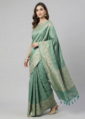 Green Tissue Silk Saree With Blouse Piece
