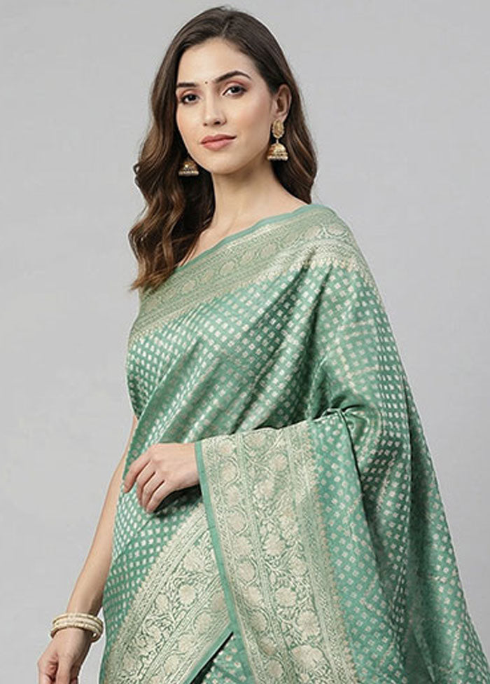 Green Tissue Silk Saree With Blouse Piece