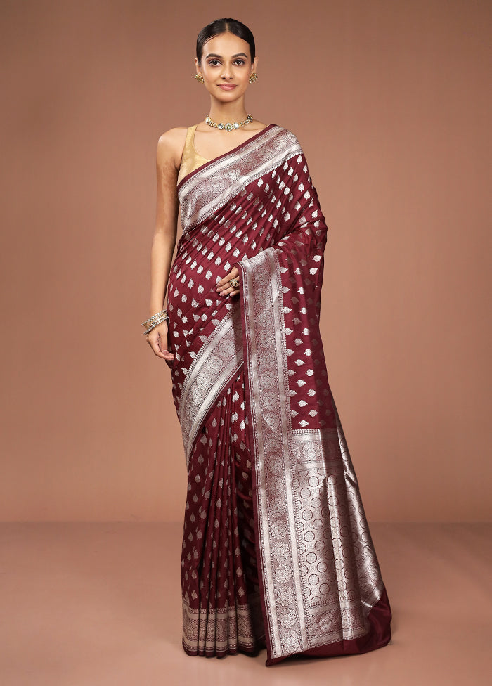 Maroon Uppada Silk Saree With Blouse Piece
