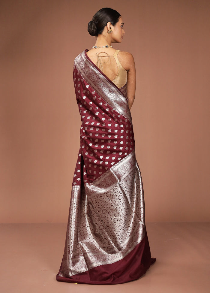Maroon Uppada Silk Saree With Blouse Piece