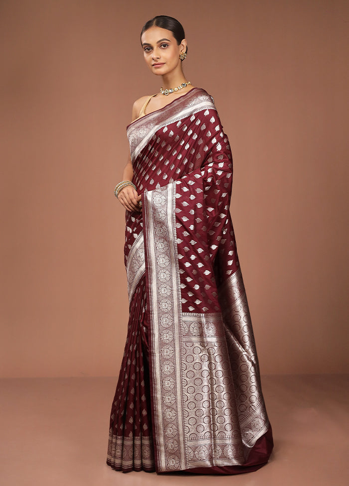 Maroon Uppada Silk Saree With Blouse Piece