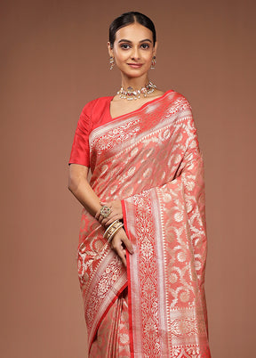 Red Uppada Silk Saree With Blouse Piece