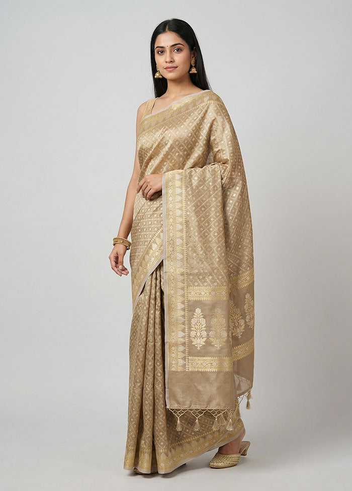 Cream Tissue Silk Saree With Blouse Piece