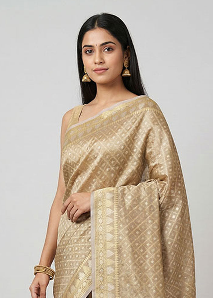 Cream Tissue Silk Saree With Blouse Piece