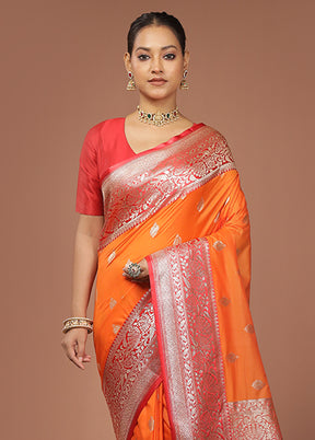 Orange Katan Silk Saree With Blouse Piece