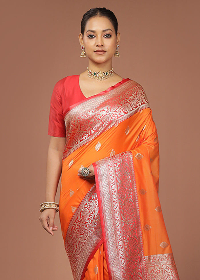 Orange Katan Silk Saree With Blouse Piece