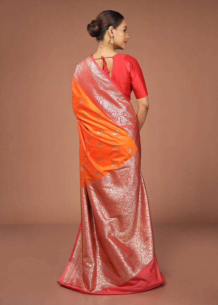 Orange Katan Silk Saree With Blouse Piece
