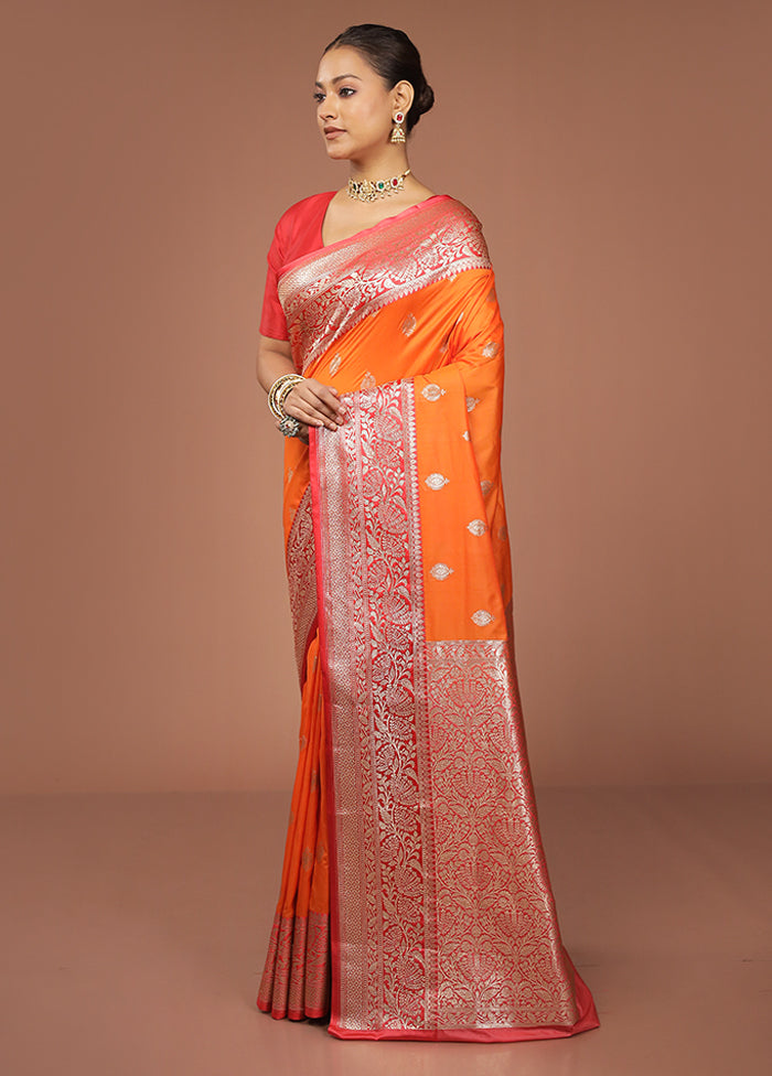 Orange Katan Silk Saree With Blouse Piece