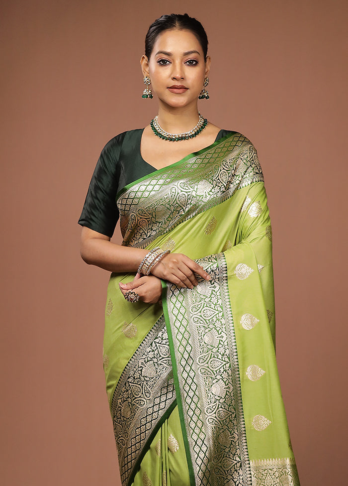 Green Katan Silk Saree With Blouse Piece