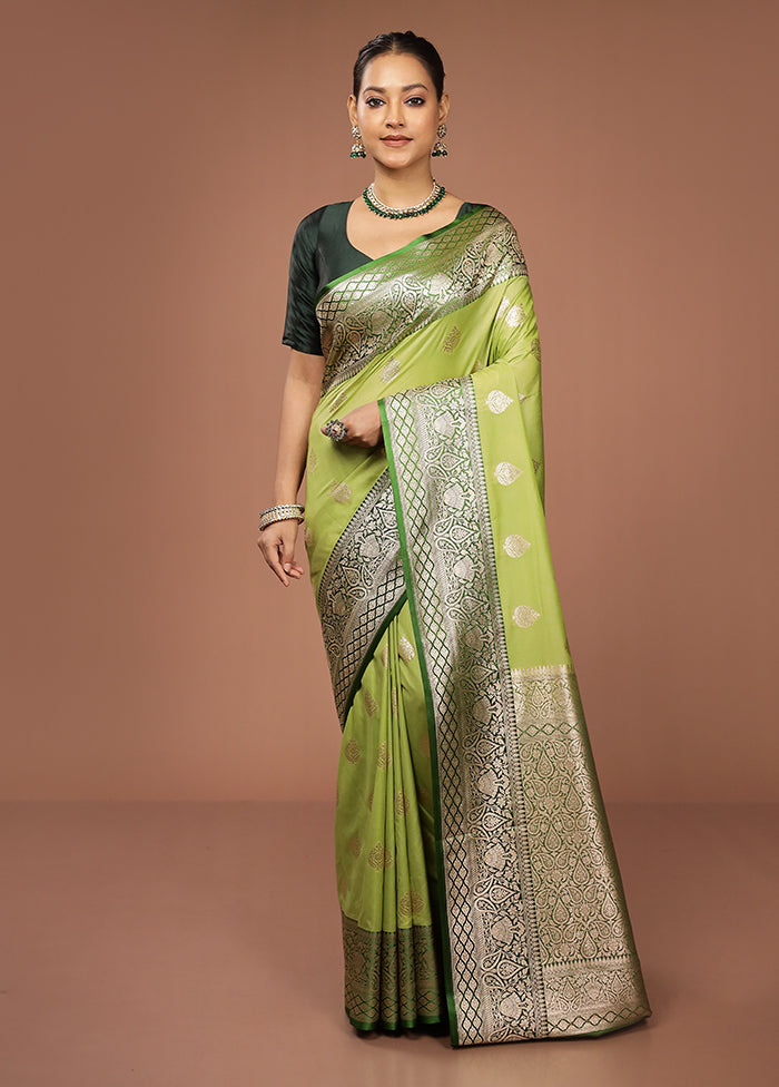 Green Katan Silk Saree With Blouse Piece