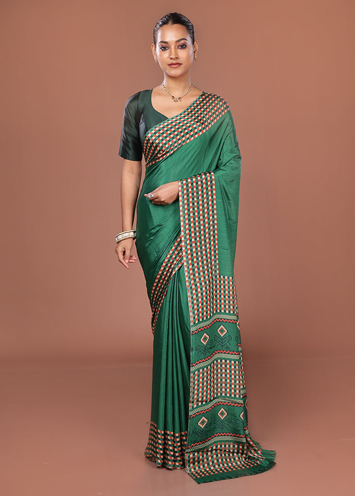 Green Printed Silk Saree Without Blouse Piece