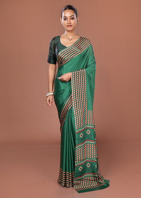 Green Printed Silk Saree Without Blouse Piece