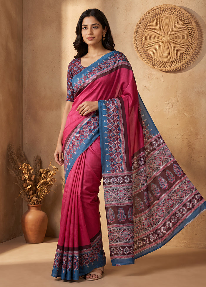 Pink Printed Silk Saree Without Blouse Piece