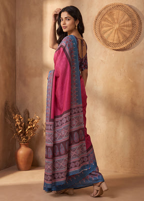 Pink Printed Silk Saree Without Blouse Piece