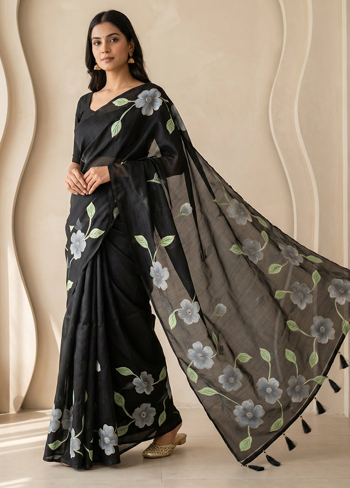 Black Organza Saree With Blouse Piece
