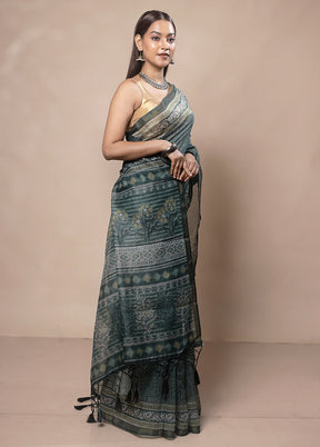 Green Dupion Silk Saree With Blouse Piece