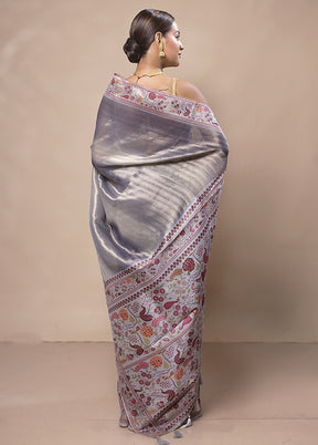 Grey Tissue Silk Saree With Blouse Piece