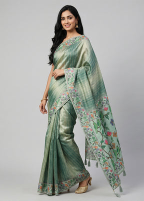 Green Tissue Silk Saree With Blouse Piece