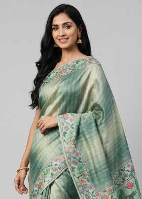 Green Tissue Silk Saree With Blouse Piece