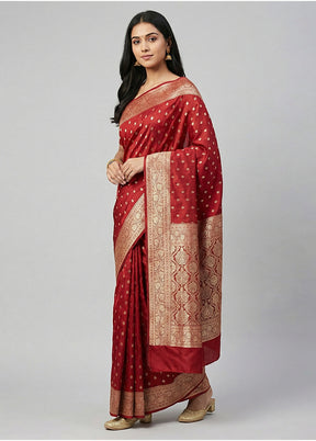 Red Banarasi Silk Saree With Blouse Piece