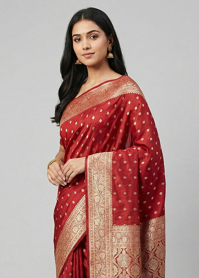 Red Banarasi Silk Saree With Blouse Piece