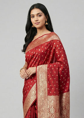 Red Banarasi Silk Saree With Blouse Piece