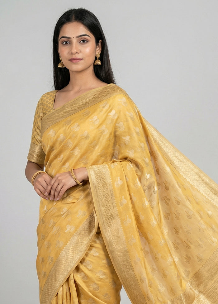 Yellow Kora Silk Saree With Blouse Piece