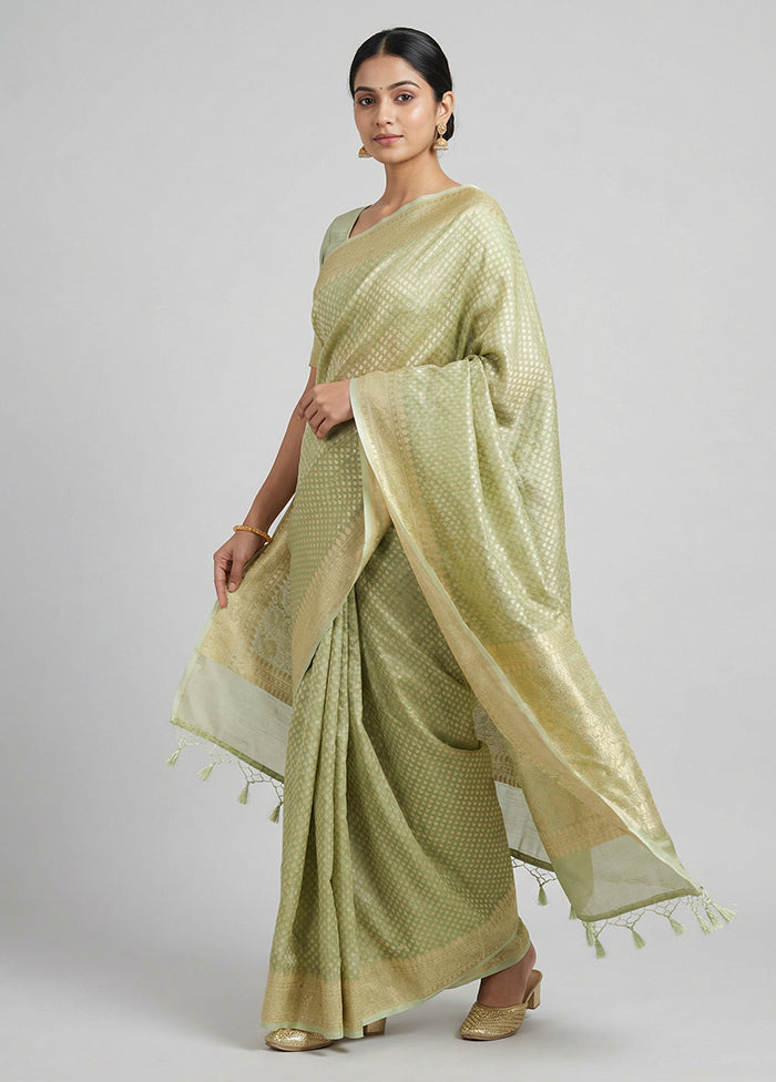 Green Tissue Silk Saree With Blouse Piece