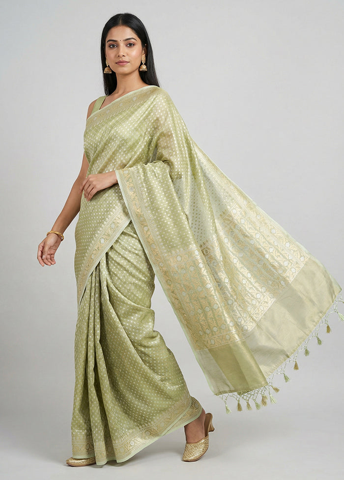 Green Tissue Silk Saree With Blouse Piece