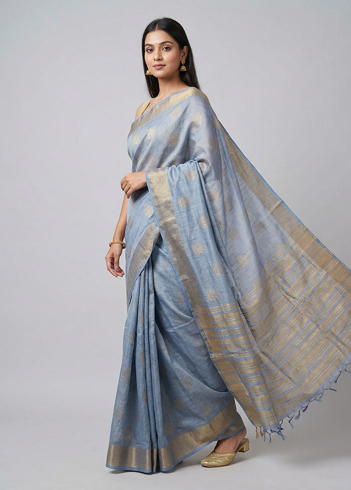 Blue Tissue Silk Saree With Blouse Piece