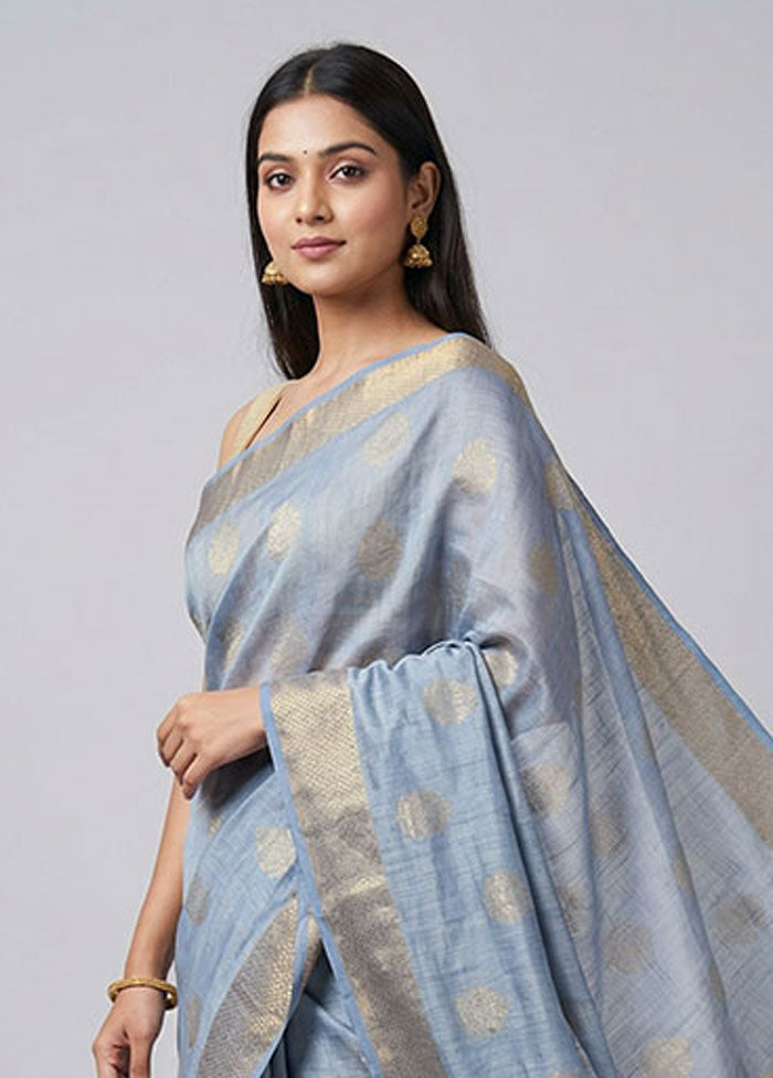 Blue Tissue Silk Saree With Blouse Piece