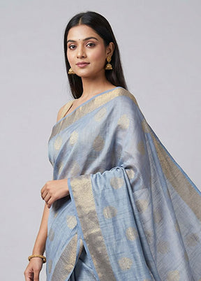 Blue Tissue Silk Saree With Blouse Piece