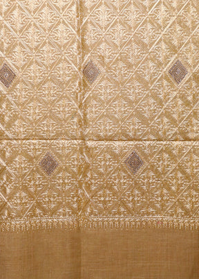Cream Butta Work With Zari Woven Border Shawl