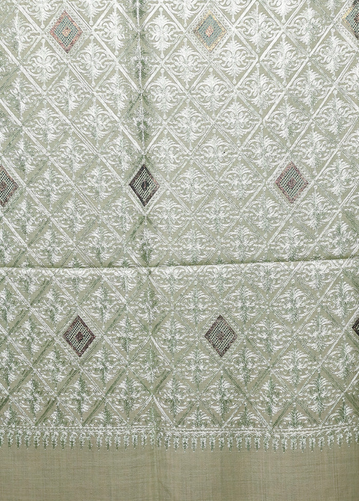 Green Butta Work With Zari Woven Border Shawl