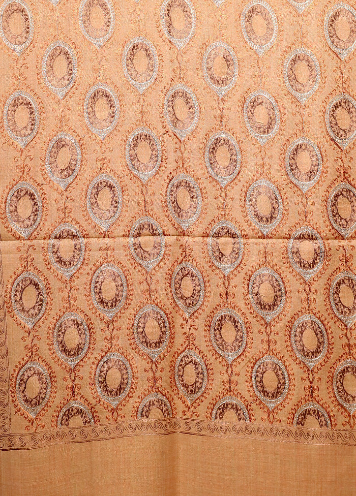 Cream Butta Work With Zari Woven Border Shawl