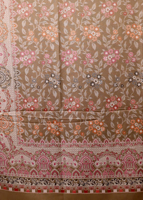 Brown Butta Work With Zari Woven Border Shawl