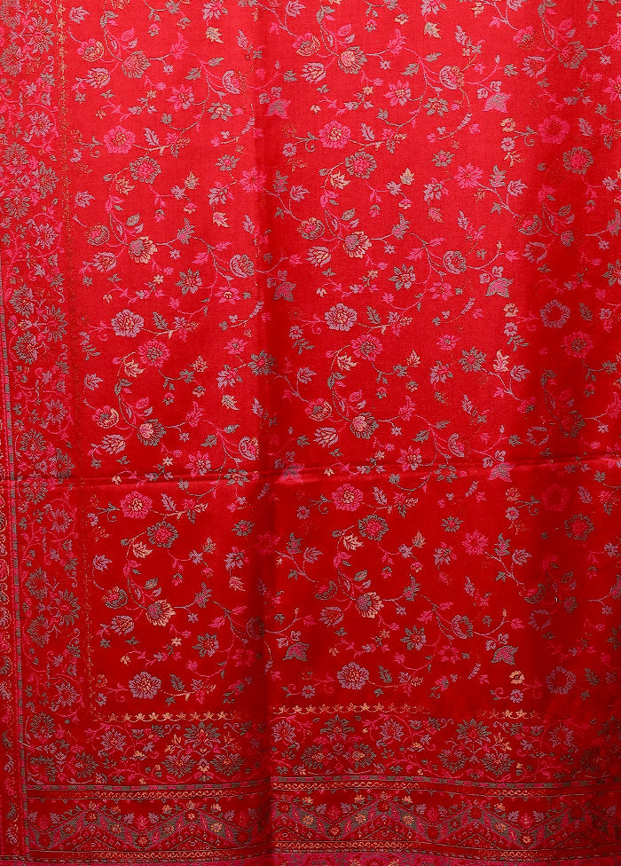Red Butta Work With Zari Woven Border Shawl