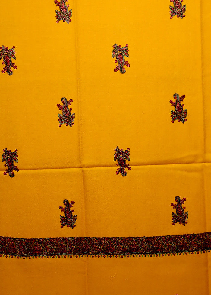 Yellow Butta Work With Zari Woven Border Shawl