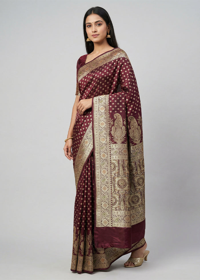 Maroon Banarasi Silk Saree With Blouse Piece