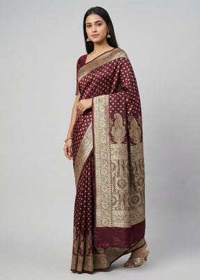 Maroon Banarasi Silk Saree With Blouse Piece
