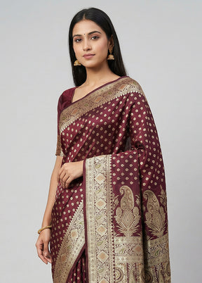 Maroon Banarasi Silk Saree With Blouse Piece